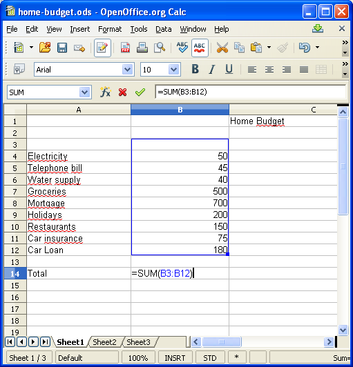 home budget with calc