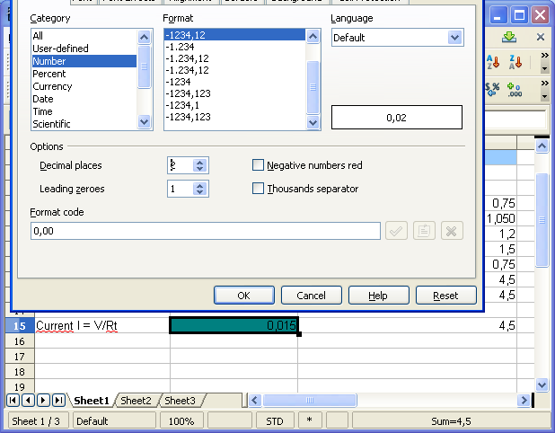 decimal places in cell 1